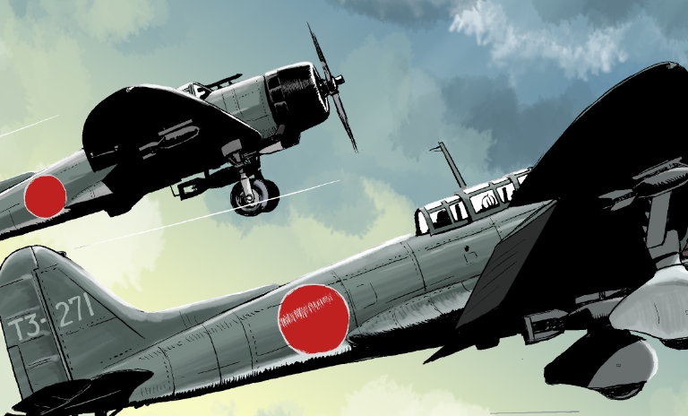 aircraft, airplane, clouds, d3a, dive_bomber, gun, imperial_japanese_navy, matsuda_juukou