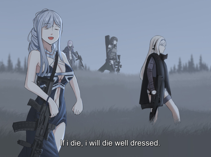 4girls, ak-12_(girls_frontline), an-94_(girls_frontline), blurry, blurry_background, breasts, cyka, defy_(girls_frontline)