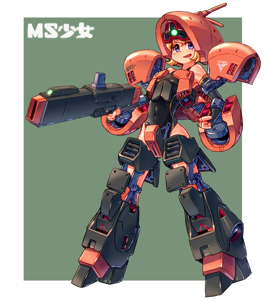 1girl, absurdres, ag_00000, asshimar, blonde_hair, blue_eyes, floating, gun