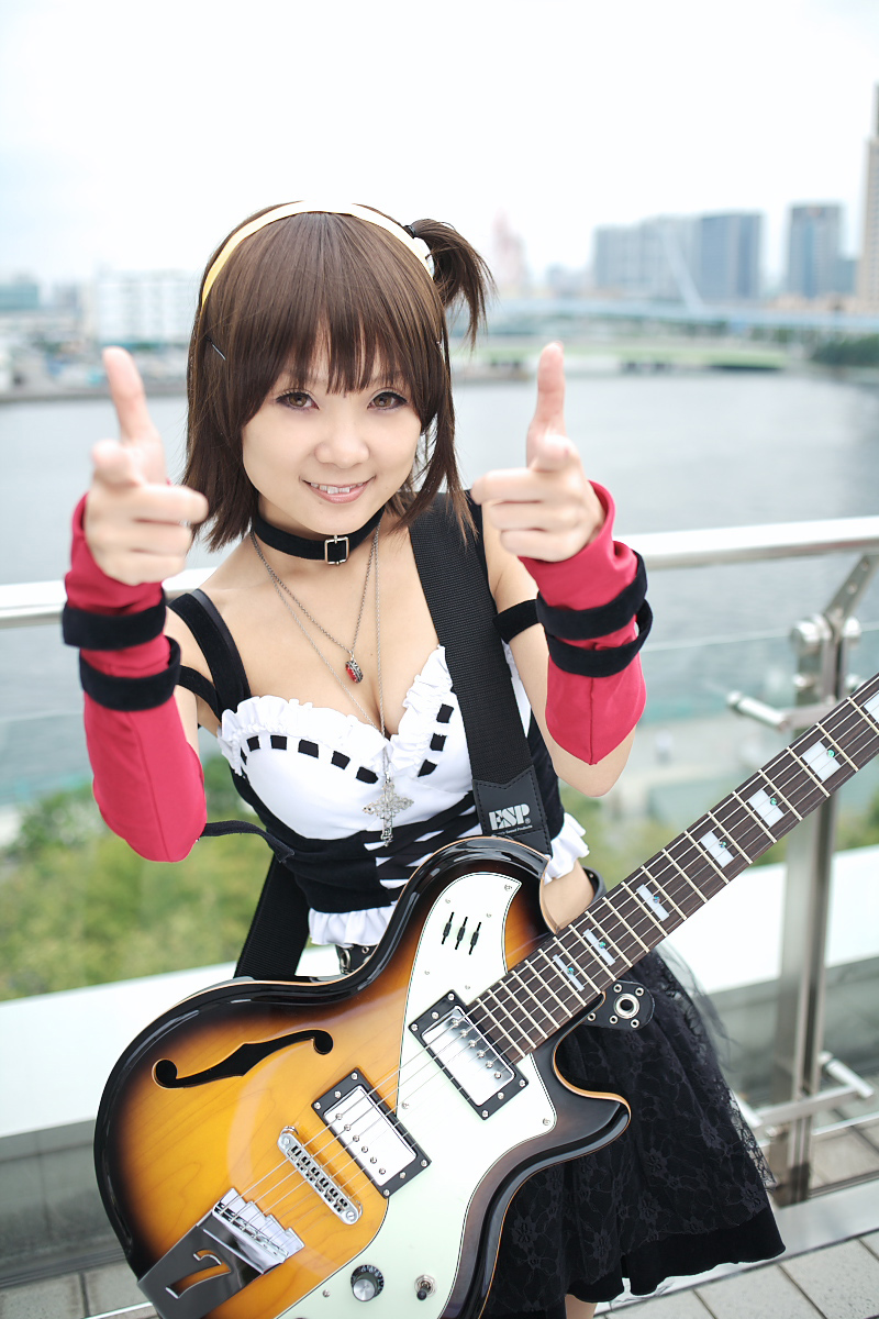 asian, bustier, cosplay, guitar, hairband, hiromichi, lingerie, miniskirt, photo, suzumiya_haruhi, suzumiya_haruhi_no_yuuutsu