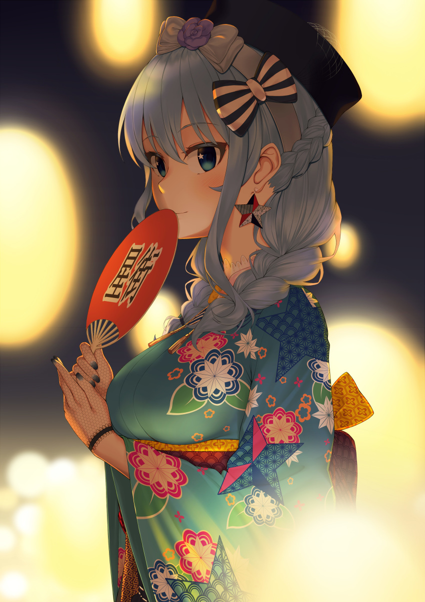 1girl, absurdres, alternate_costume, alternate_hairstyle, blue_eyes, blue_hair, blue_nails, bow