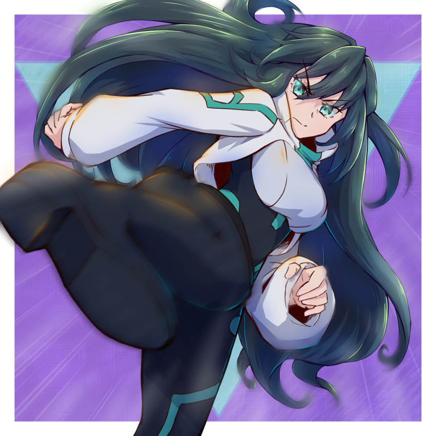 1girl, black_hair, breasts, bureikubureido, eyebrows_visible_through_hair, green_eyes, gundam, gundam_build_divers