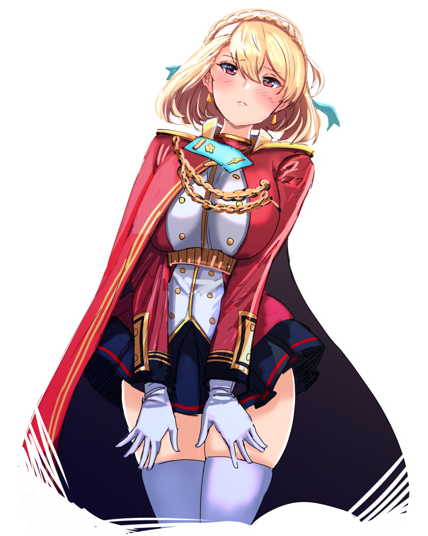 1girl, absurdres, azur_lane, bangs, blonde_hair, blush, braid, cape