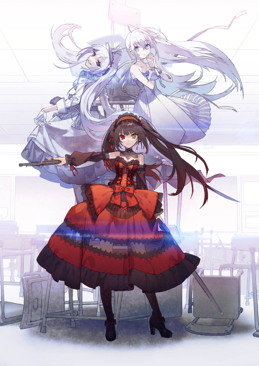 absurdres, ahoge, black_hair, blue_eyes, chair, date_a_live, date_a_live:_date_a_bullet, dress