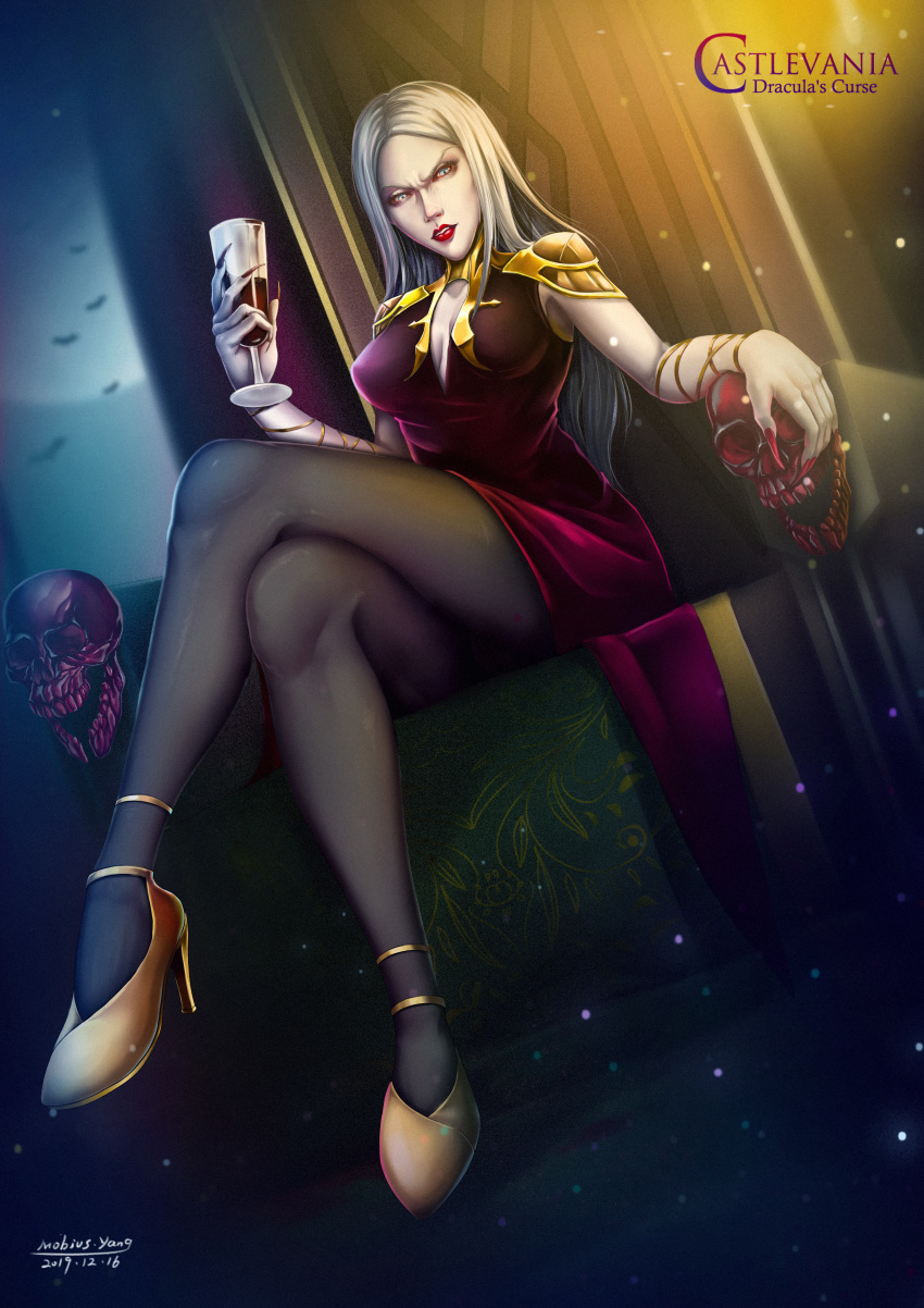 1girl, absurdres, blue_eyes, carmilla, castlevania, castlevania_(netflix), dress, fingernails