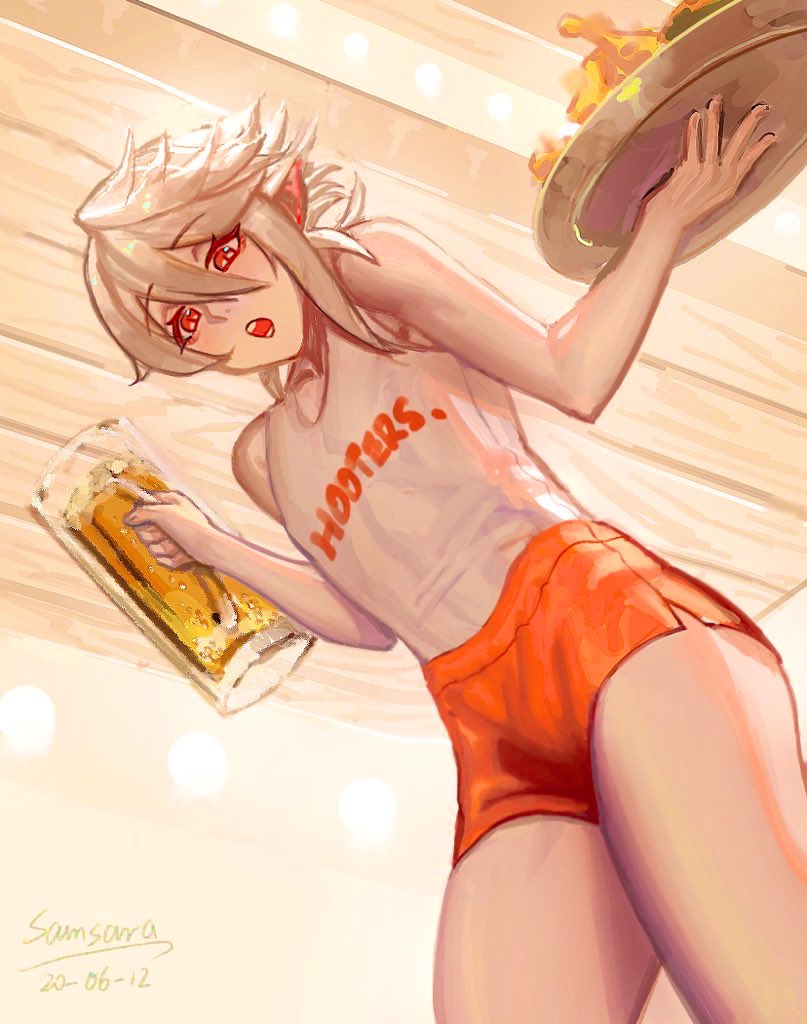 1boy, alcohol, bare_arms, beer, corrin_(fire_emblem), corrin_(fire_emblem)_(male), cup, dated