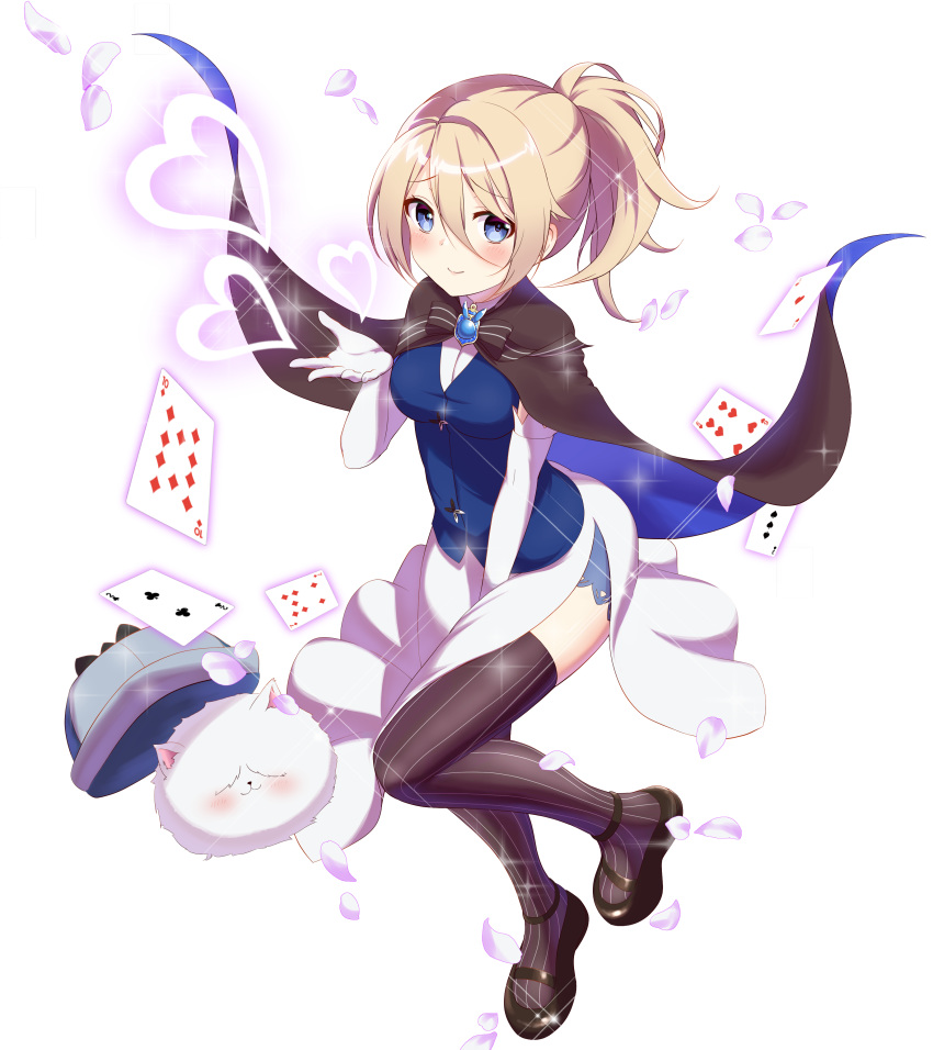 1girl, absurdres, aoyama_blue_mountain, bangs, black_cape, black_legwear, blonde_hair, blue_eyes