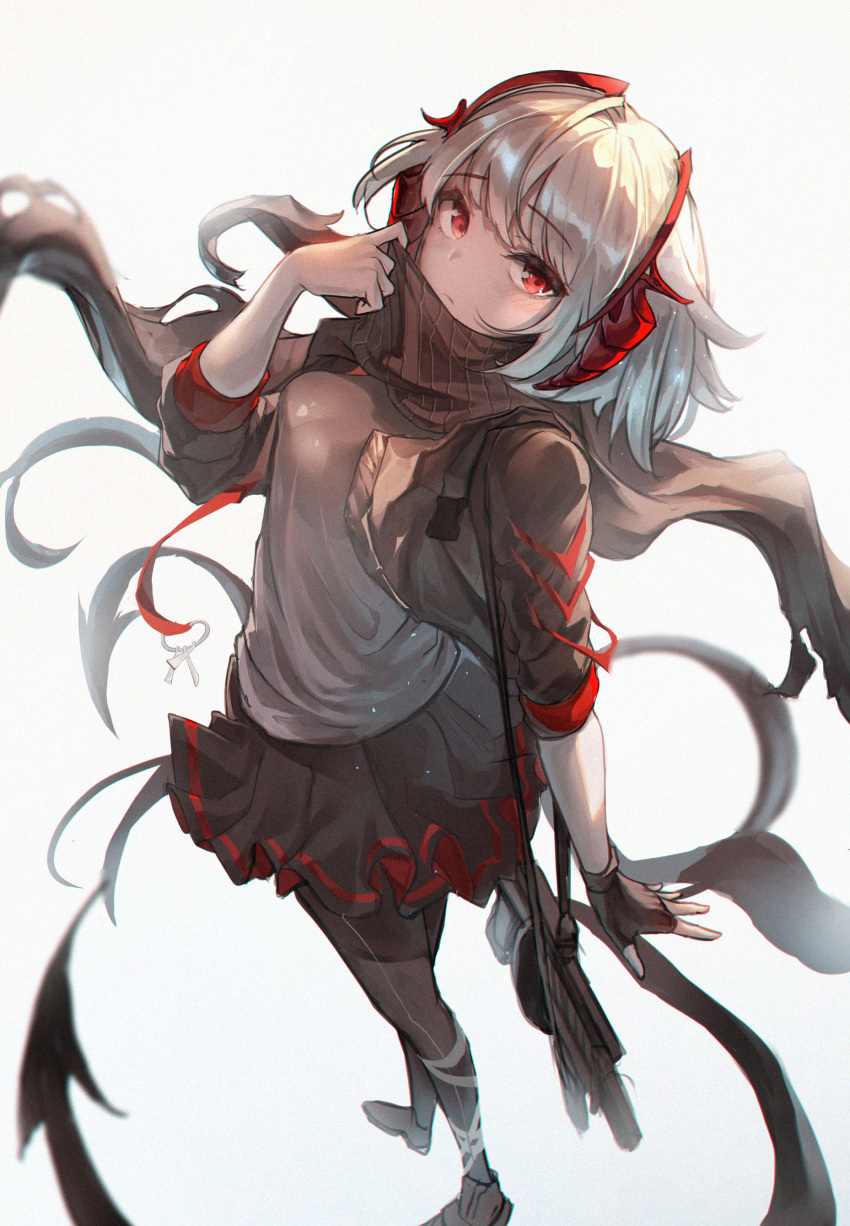 1girl, absurdres, arknights, bangs, black_gloves, black_legwear, black_scarf, black_skirt