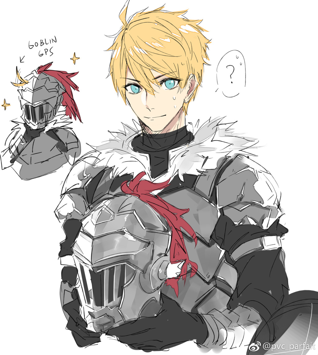 1girl, ?, ahoge, armor, arthur_pendragon_(fate), blonde_hair, blue_eyes, commentary_request