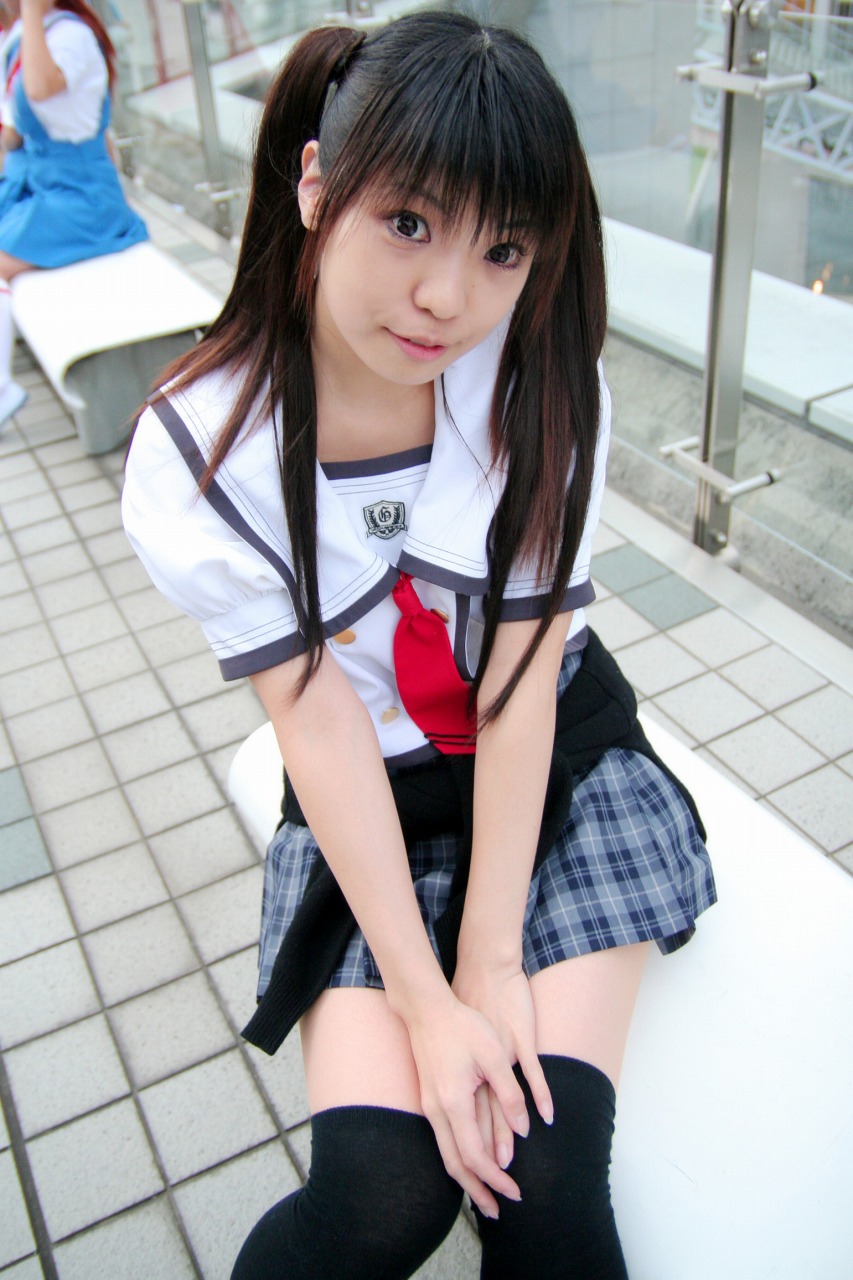cosplay, photo, plaid, pleated_skirt, school_uniform, sweater, tagme_character, tagme_series