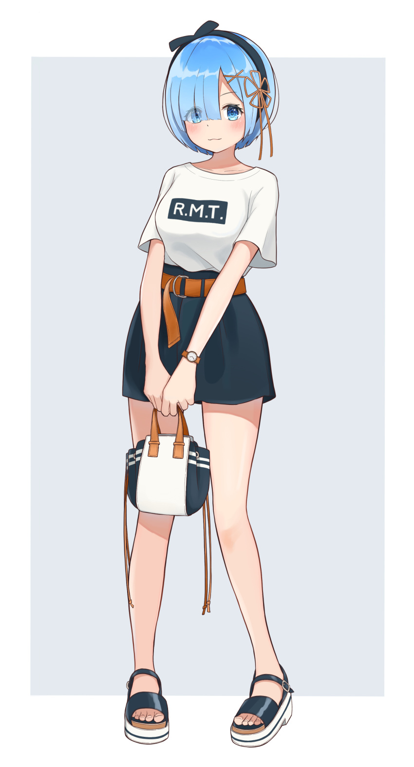 1girl, 1ssakawaguchi, absurdres, alternate_costume, alternate_hair_ornament, bag, bangs, belt