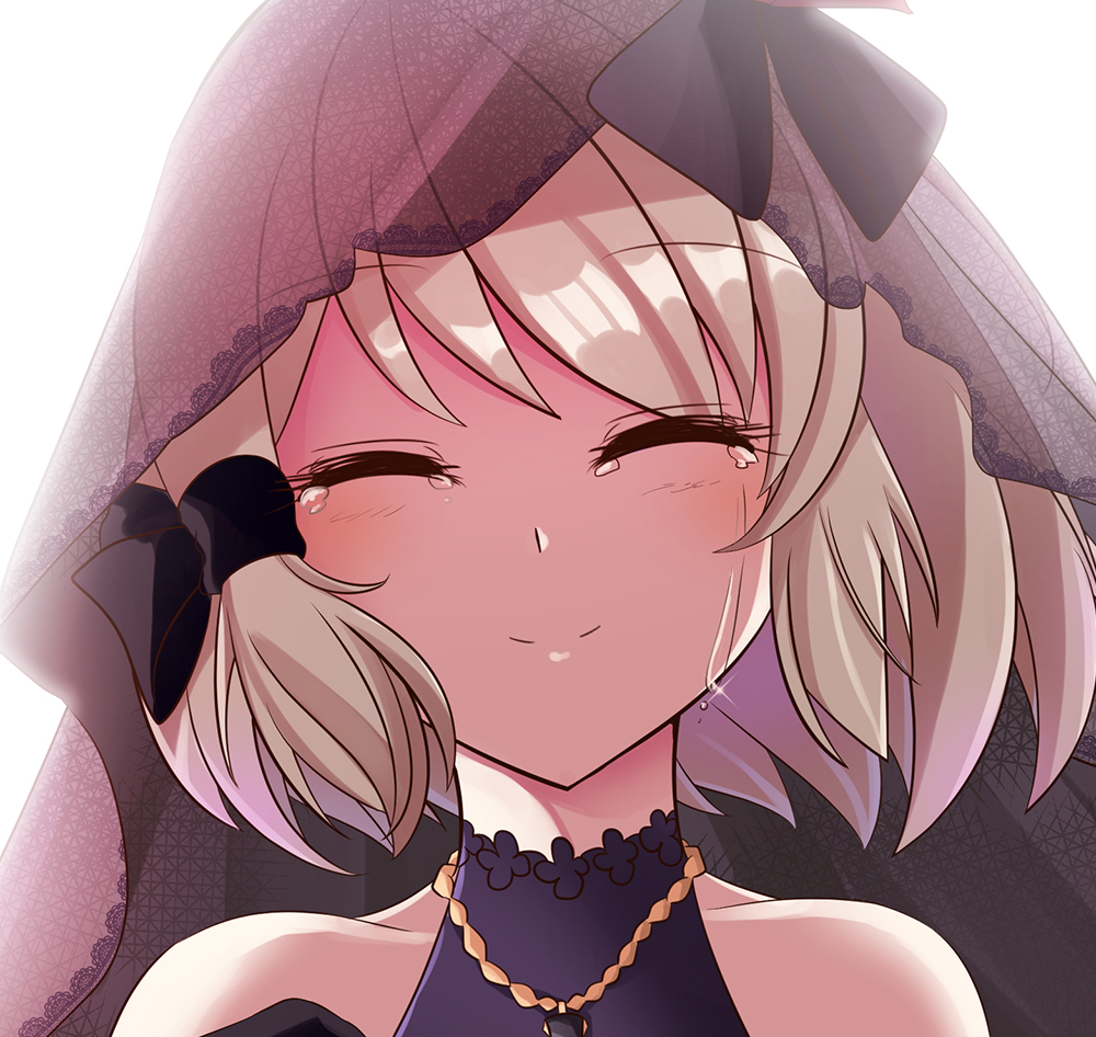 1girl, ^_^, azur_lane, bare_shoulders, black_dress, black_gloves, bow, bridal_veil