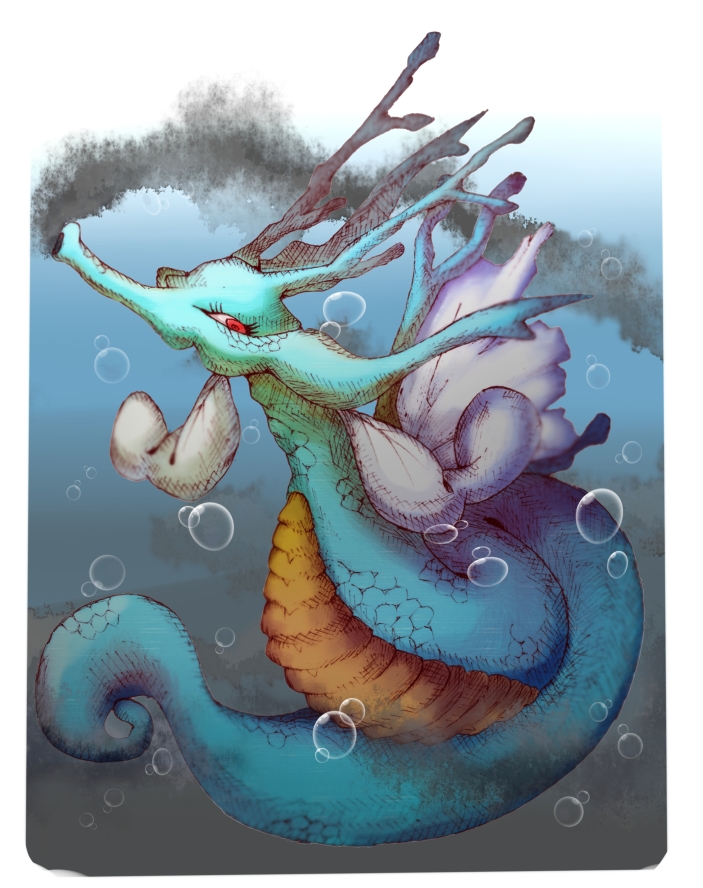 air_bubble, blue_background, bubble, gen_2_pokemon, gradient, gradient_background, harisen1012, kingdra