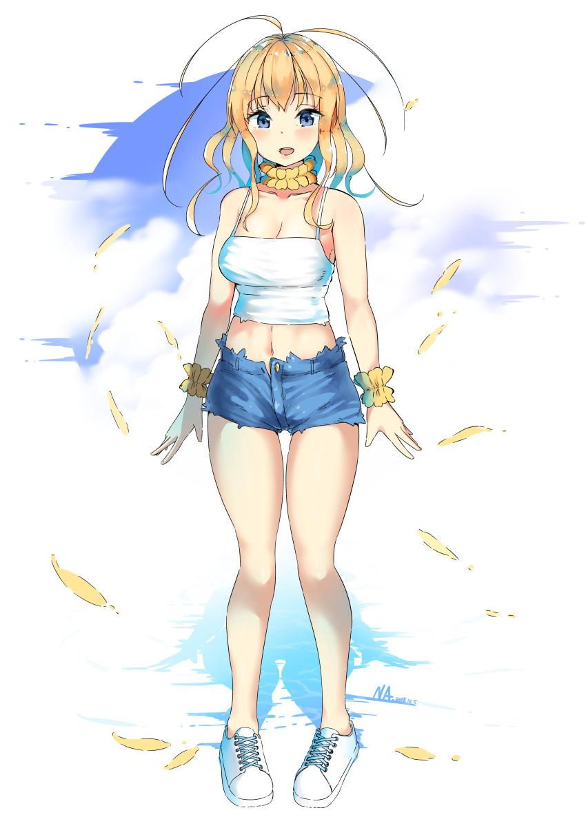 1girl, 2018, absurdres, blonde_hair, blue_eyes, blue_hair, breasts, dated