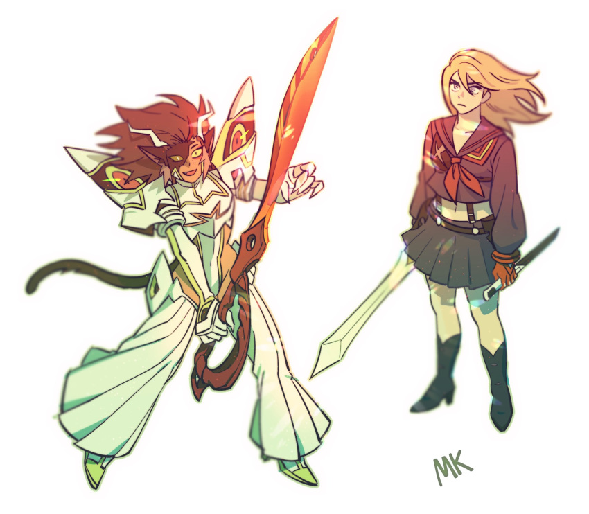 2girls, adora_(she-ra), animal_ears, blonde_hair, brown_hair, cat_ears, cat_girl, cat_tail