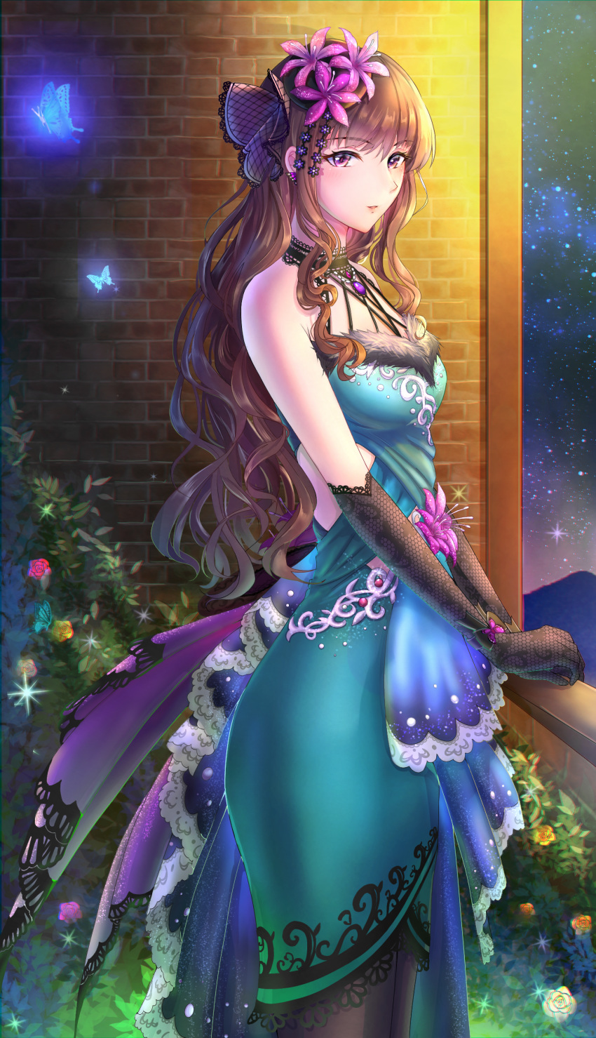 :d, absurdres, bangs, blush, brick_wall, bug, butterfly, criss-cross_halter