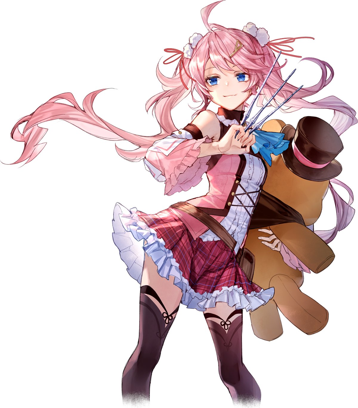 1girl, achan_(blue_semi), ahoge, ascot, belt, belt_pouch, black_legwear, blouse
