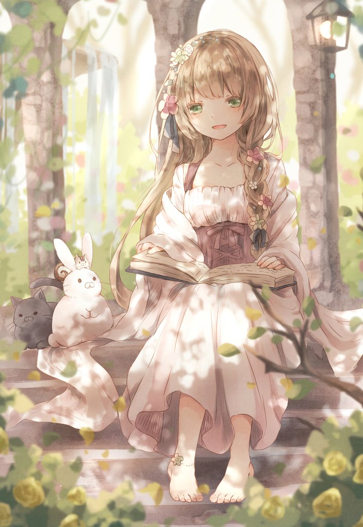 1girl, anklet, arch, bangs, barefoot, blurry, blurry_background, blurry_foreground