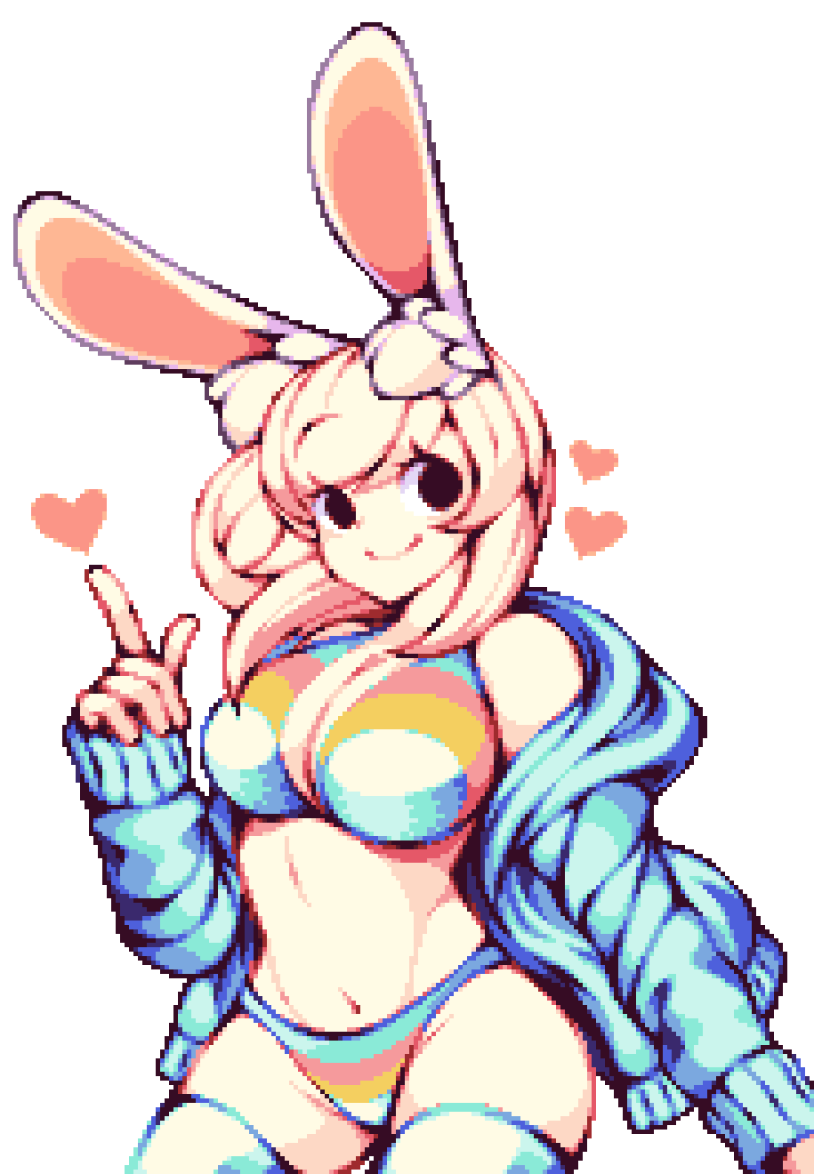 1girl, animal_ears, bangs, bikini, black_eyes, blonde_hair, blue_jacket, borrowed_character
