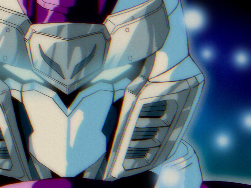 1990s_(style), blue_eyes, blurry, blurry_background, close-up, e3_tsubasa_(shinkalion), film_grain, glowing