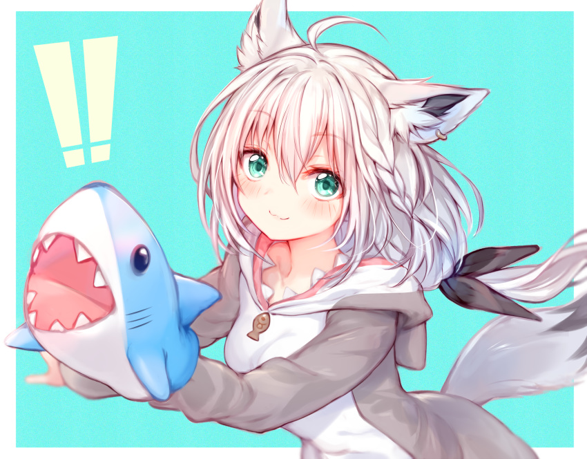 !!, 1girl, :3, ahoge, alternate_costume, animal_ear_fluff, animal_ears, aqua_background