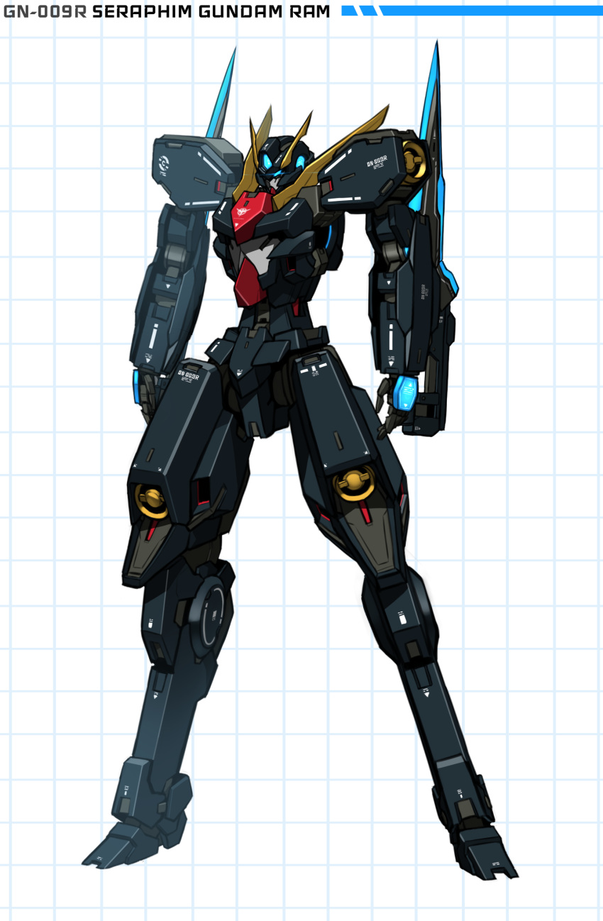 blue_eyes, character_name, gundam, gundam_00, highres, mecha, no_humans, open_hands