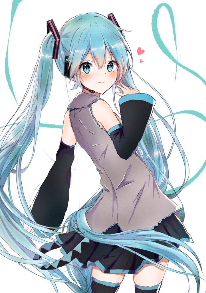 1girl, aqua_eyes, aqua_hair, aqua_neckwear, bare_shoulders, black_legwear, black_skirt, black_sleeves