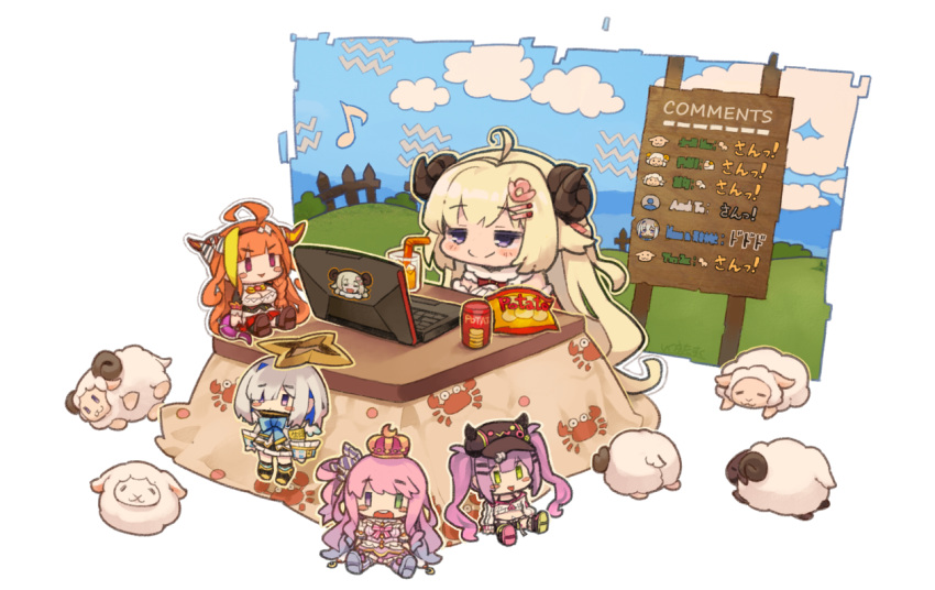 1girl, ahoge, amane_kanata, animal, animal_ears, bag_of_chips, bangs, bendy_straw