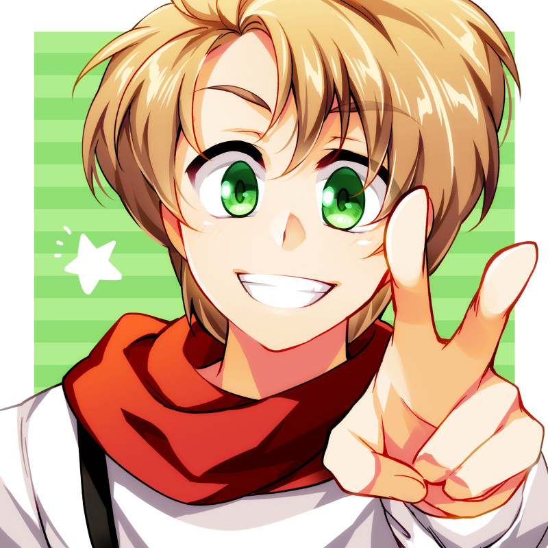 1boy, birthday, brown_hair, choujuu_kishin_dancouga, eyebrows_visible_through_hair, green_eyes, looking_at_viewer, red_scarf