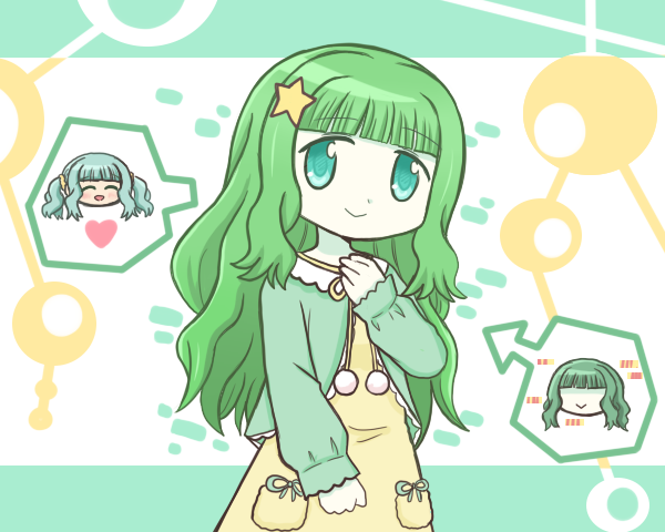 2girls, :>, ^_^, ai-chan_(magia_record), bangs, blunt_bangs, blush, clenched_hand