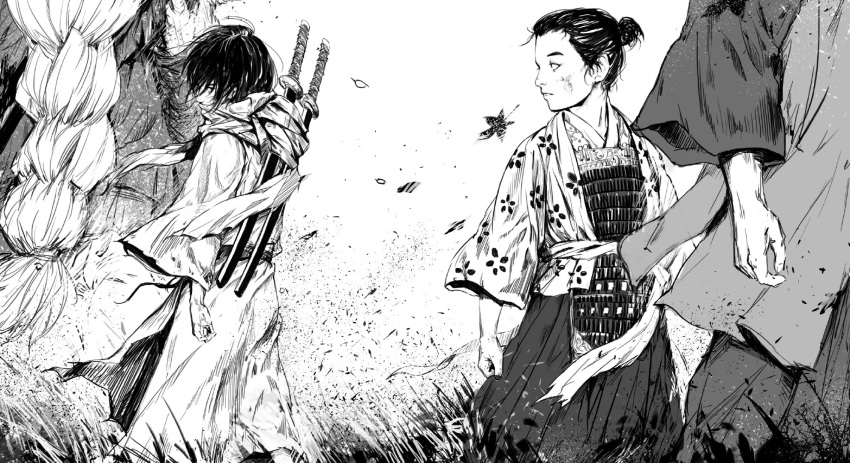 4boys, armor, arms_at_sides, beard, crossover, english_commentary, facial_hair, father_and_son