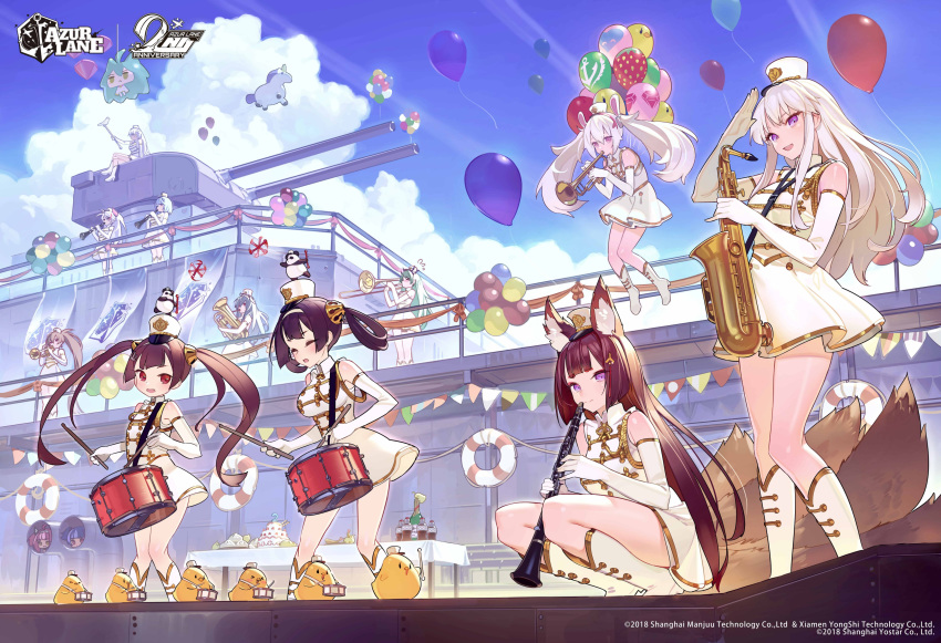 6+girls, :d, absurdres, aiguillette, akashi_(azur_lane), amagi_(azur_lane), animal_ears, anniversary