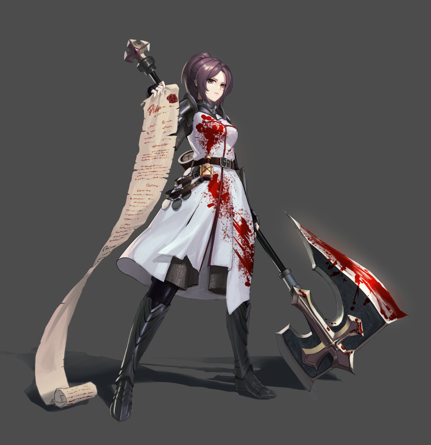 1girl, absurdres, armor, bangs, belt, black_gloves, black_legwear, blood