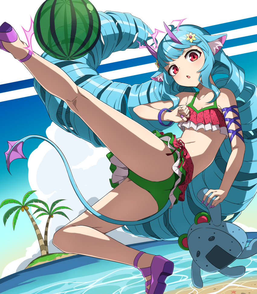 1-4daithi, 1girl, :o, absurdres, animal_ear_fluff, animal_ears, bangs, beach