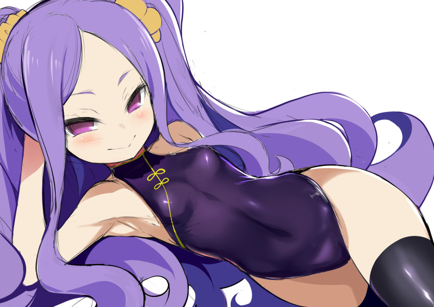 1girl, bangs, bare_shoulders, black_legwear, blush, breasts, covered_navel, fate/grand_order
