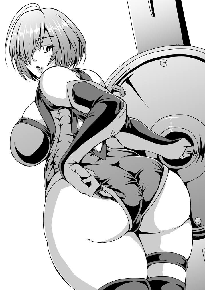 1girl, adjusting_clothes, adjusting_swimsuit, armor, armored_leotard, ass, bare_shoulders, black_armor
