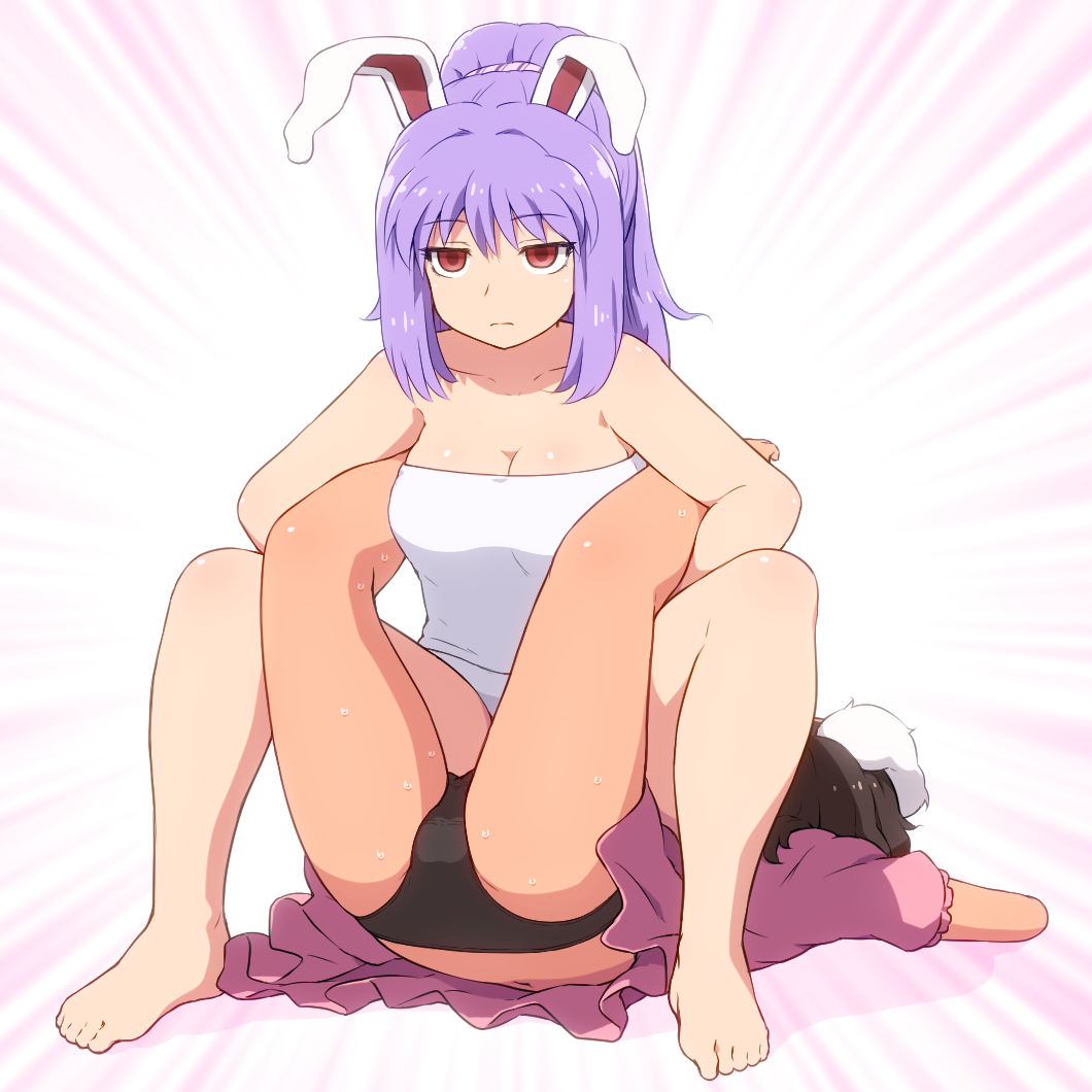 animal_ears, backbreaker, barefoot, black_hair, black_panties, boston_crab, commentary, dress