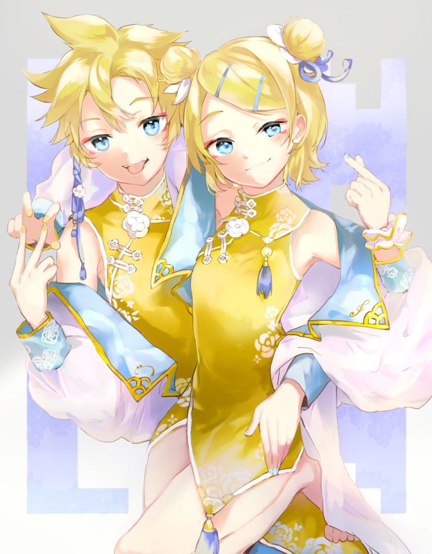 1boy, 1girl, :p, absurdres, bangs, bare_shoulders, blonde_hair, blue_eyes