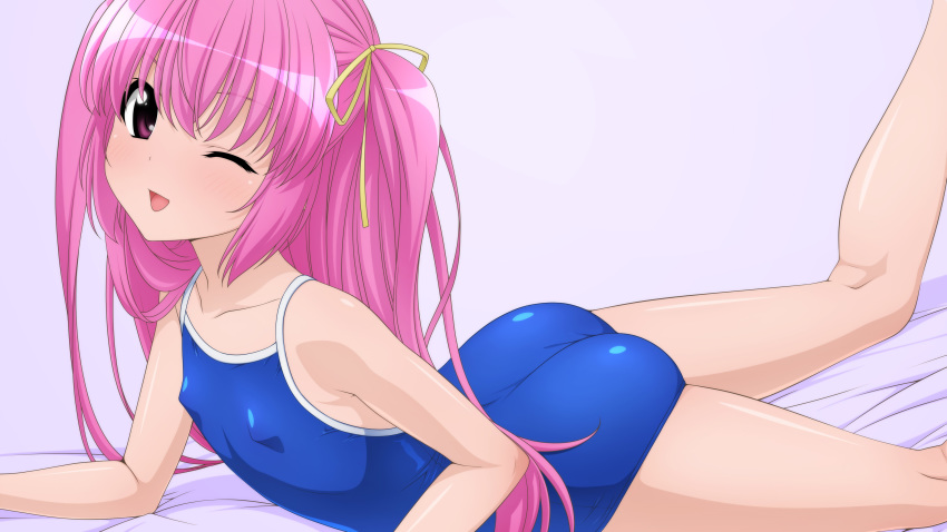 1girl, absurdres, blue_swimsuit, collarbone, commentary_request, competition_school_swimsuit, covered_nipples, feet_out_of_frame