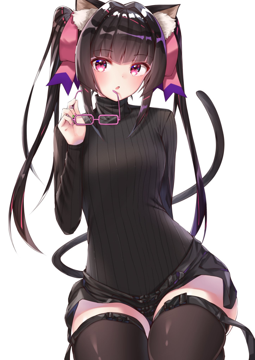 1girl, animal_ear_fluff, animal_ears, arm_behind_back, bangs, black_hair, black_legwear, black_panties