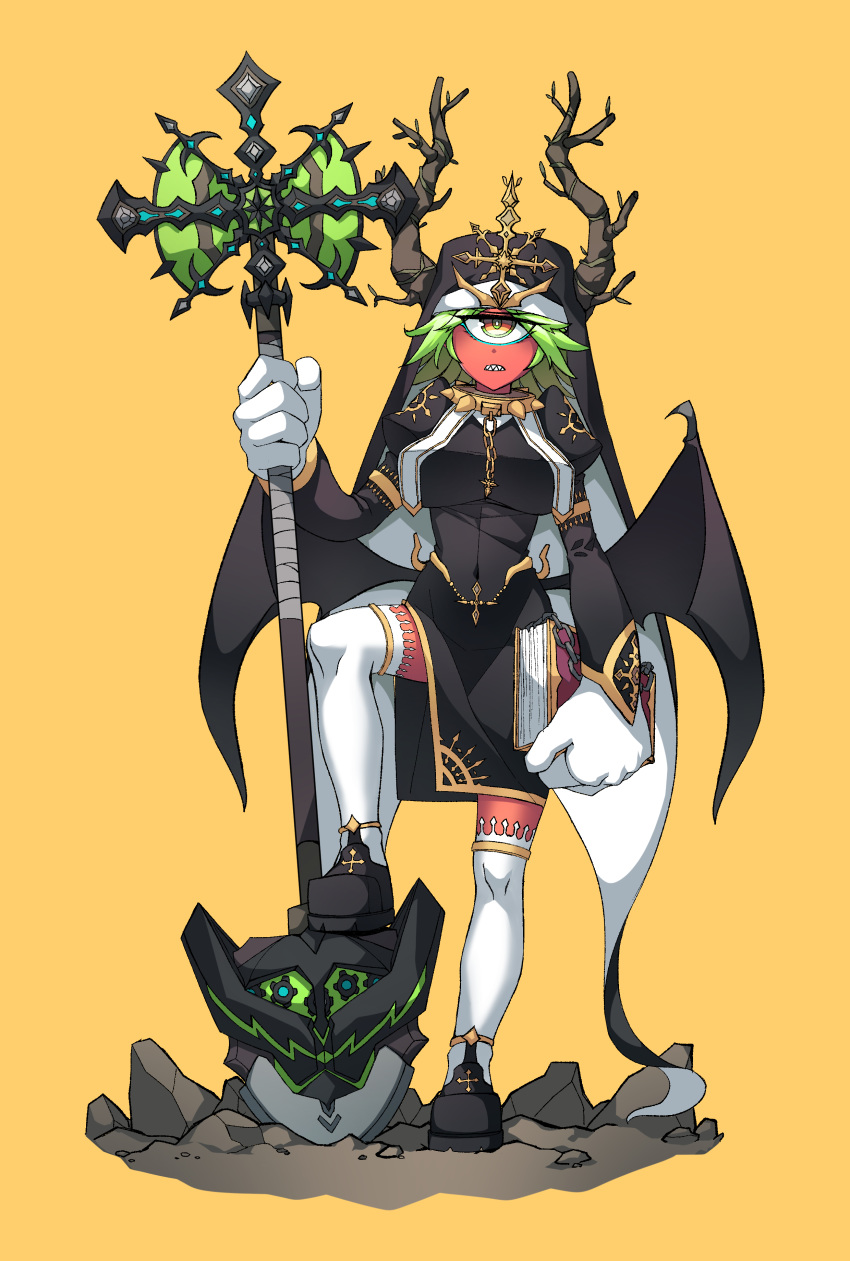 1girl, absurdres, axe, book, branch, chain, choker, covered_navel