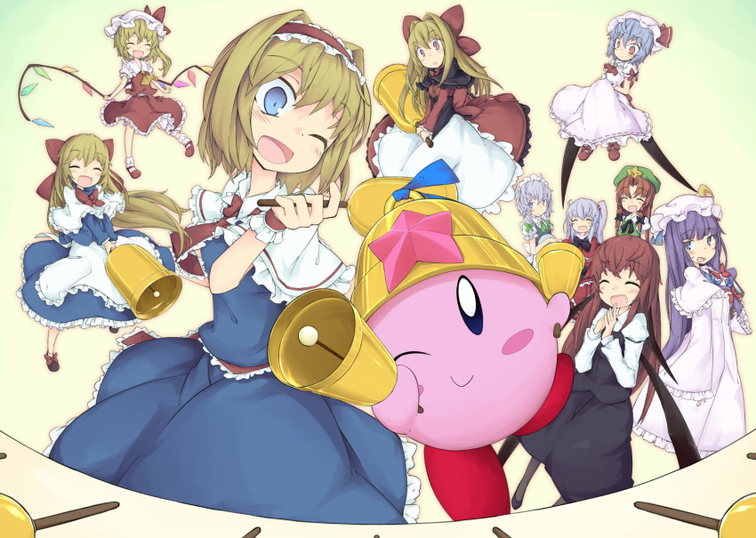 6+girls, :d, :o, ;), ;d, ^_^, alice_margatroid, apron