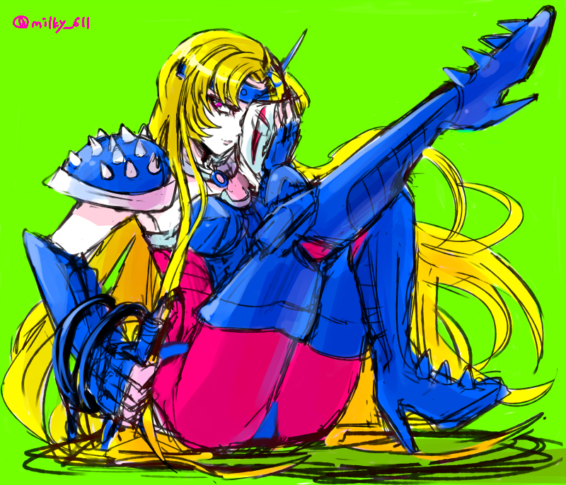 1girl, armor, boots, chameleon_june, female, heels, high_heels, long_hair