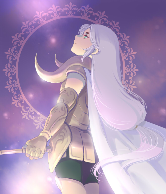1boy, androgynous, aries_mu, armor, cape, floating_cape, floating_hair, golden_armor