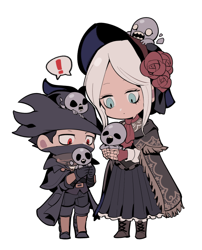 !, 1boy, 1girl, 5unri5e666, ascot, bangs, black_cloak, black_coat