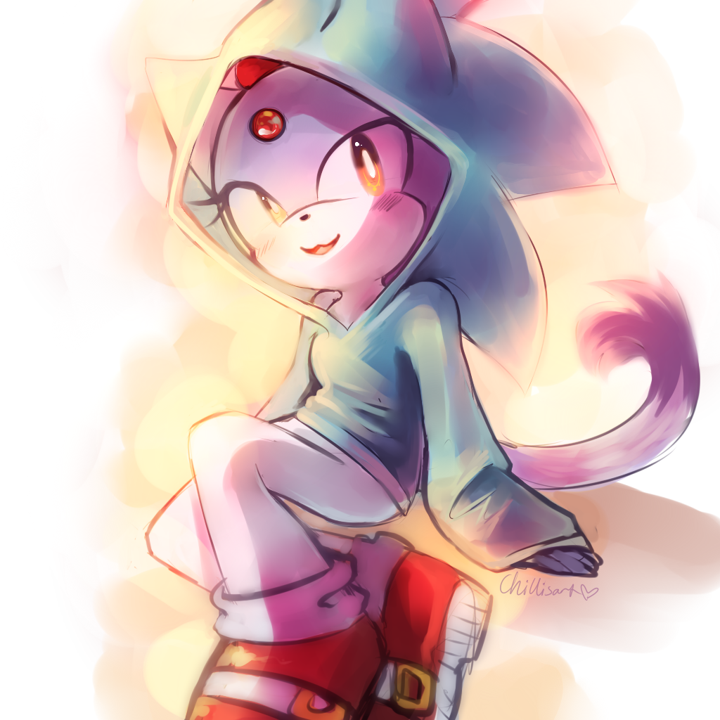 1girl, :3, alternate_costume, animal_ears, aqua_sweater, artist_name, blaze_the_cat, blush