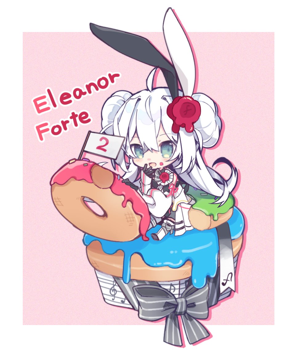 1girl, animal_ears, anniversary, aqua_eyes, bow, bowtie, character_name, chibi