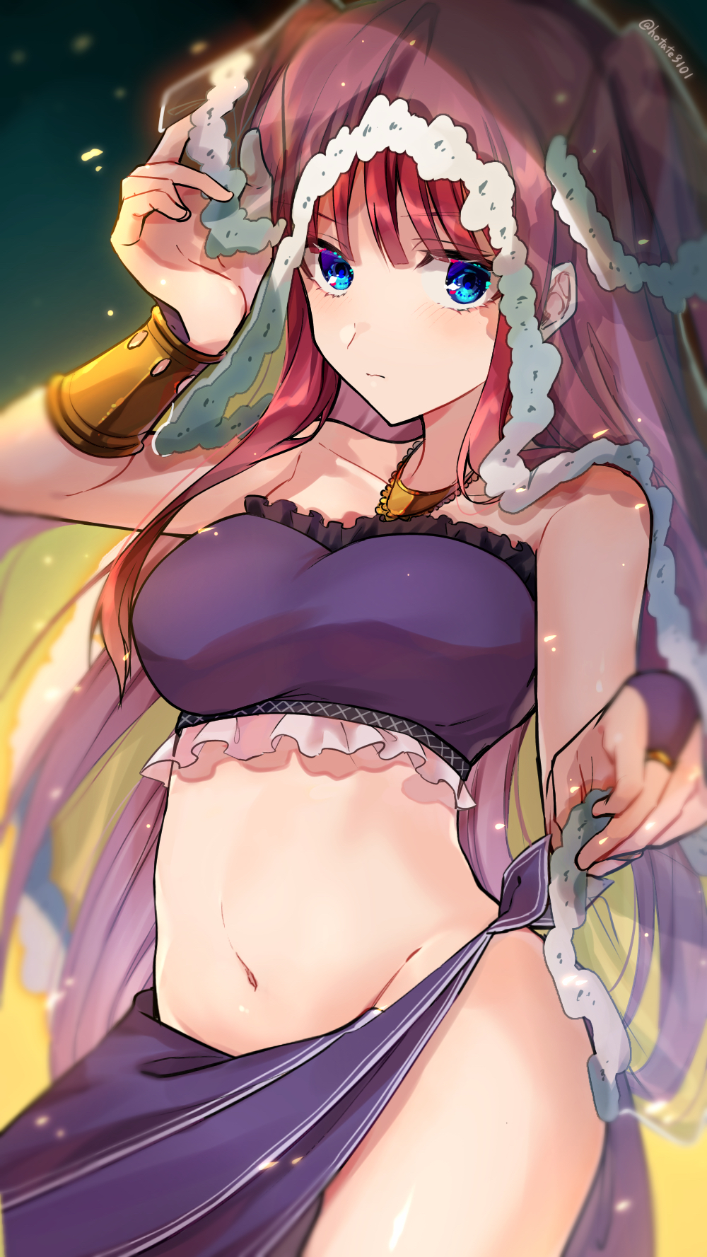 1girl, bangs, bare_shoulders, blue_eyes, blush, bracelet, breasts, closed_mouth