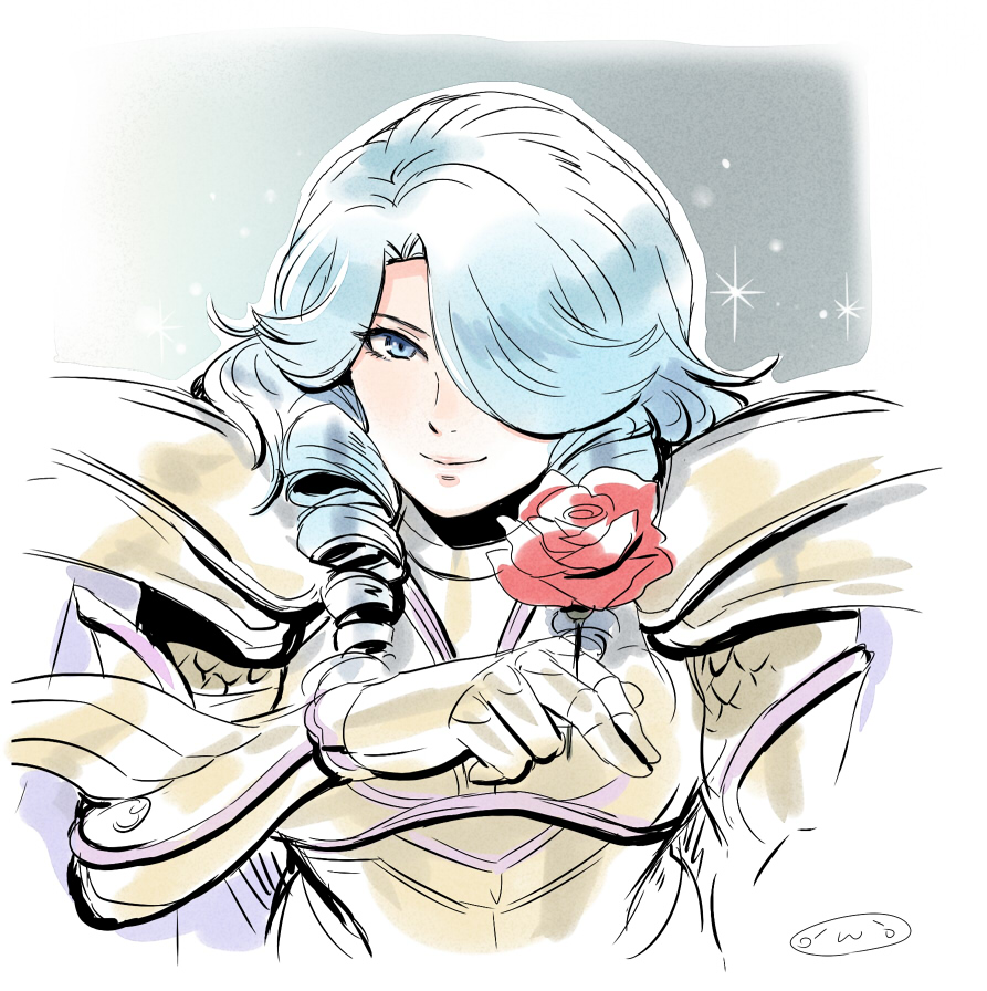 1boy, androgynous, armor, blue_eyes, blue_hair, golden_armor, highres, long_hair