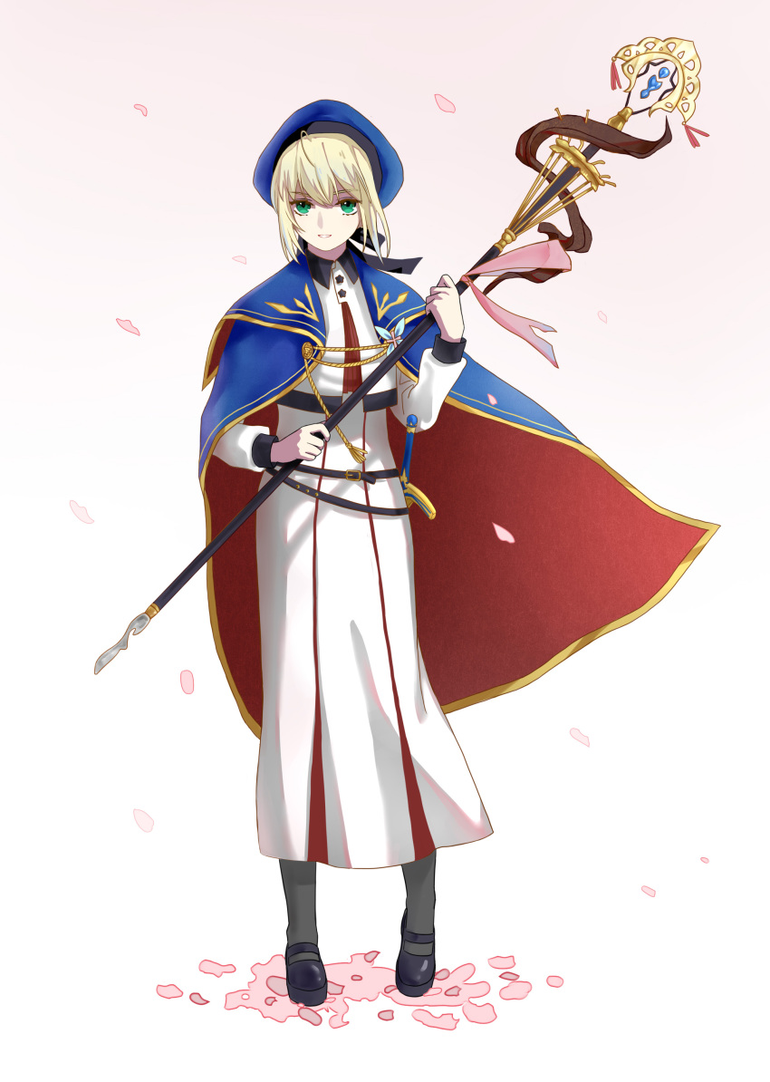 1girl, absurdres, artoria_pendragon_(all), artoria_pendragon_(caster), black_footwear, black_ribbon, blonde_hair, bohe_liang_you